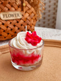 Red Floral Cream Cake Candle – Strawberry Scent | Handcrafted Decorative Candle