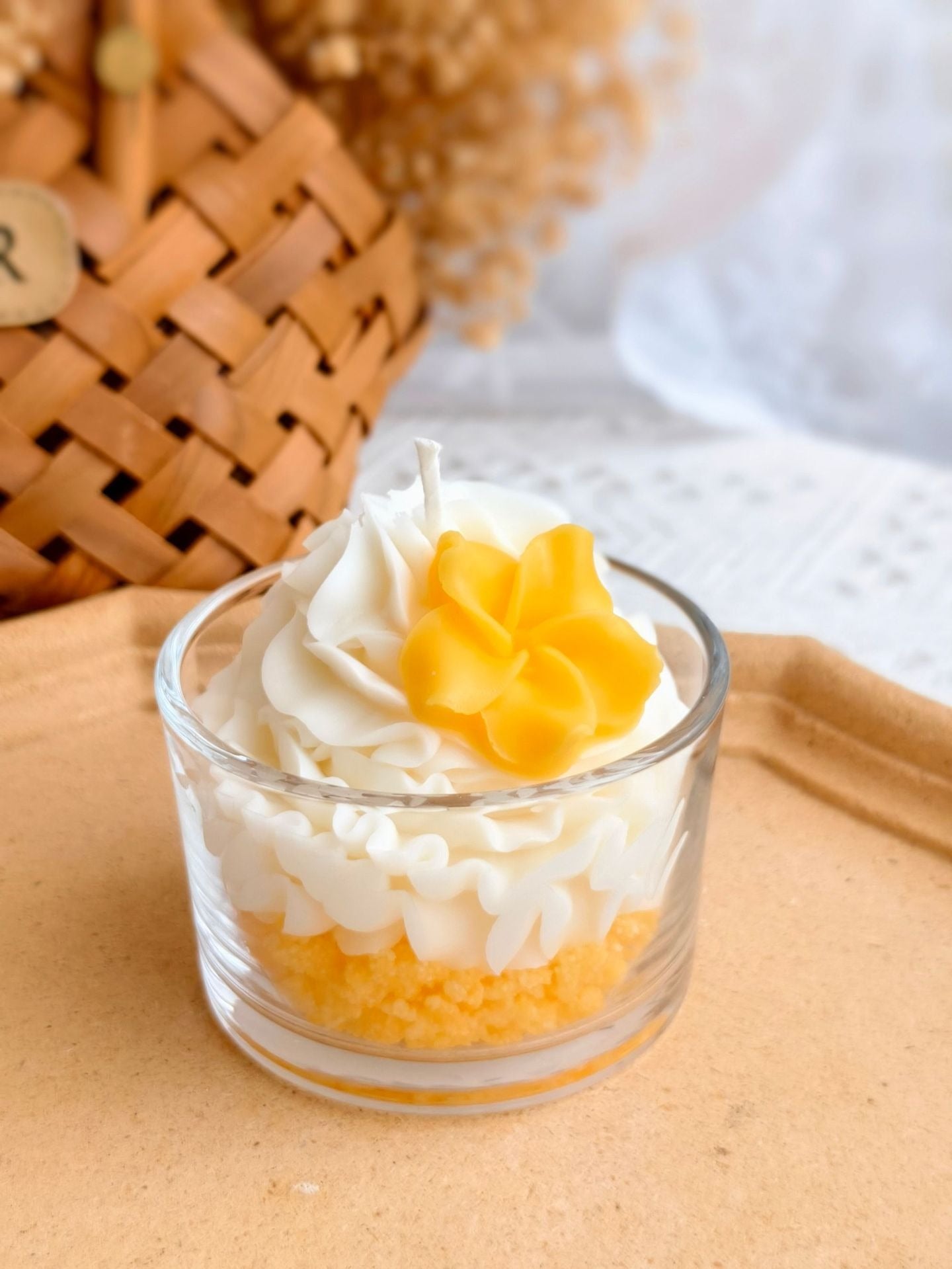 Plumeria Cream Cake Candle – Banana Scent | Handcrafted Tropical Dessert Candle