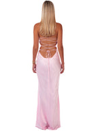Beaded Sequin Bust Pink Maxi Dress