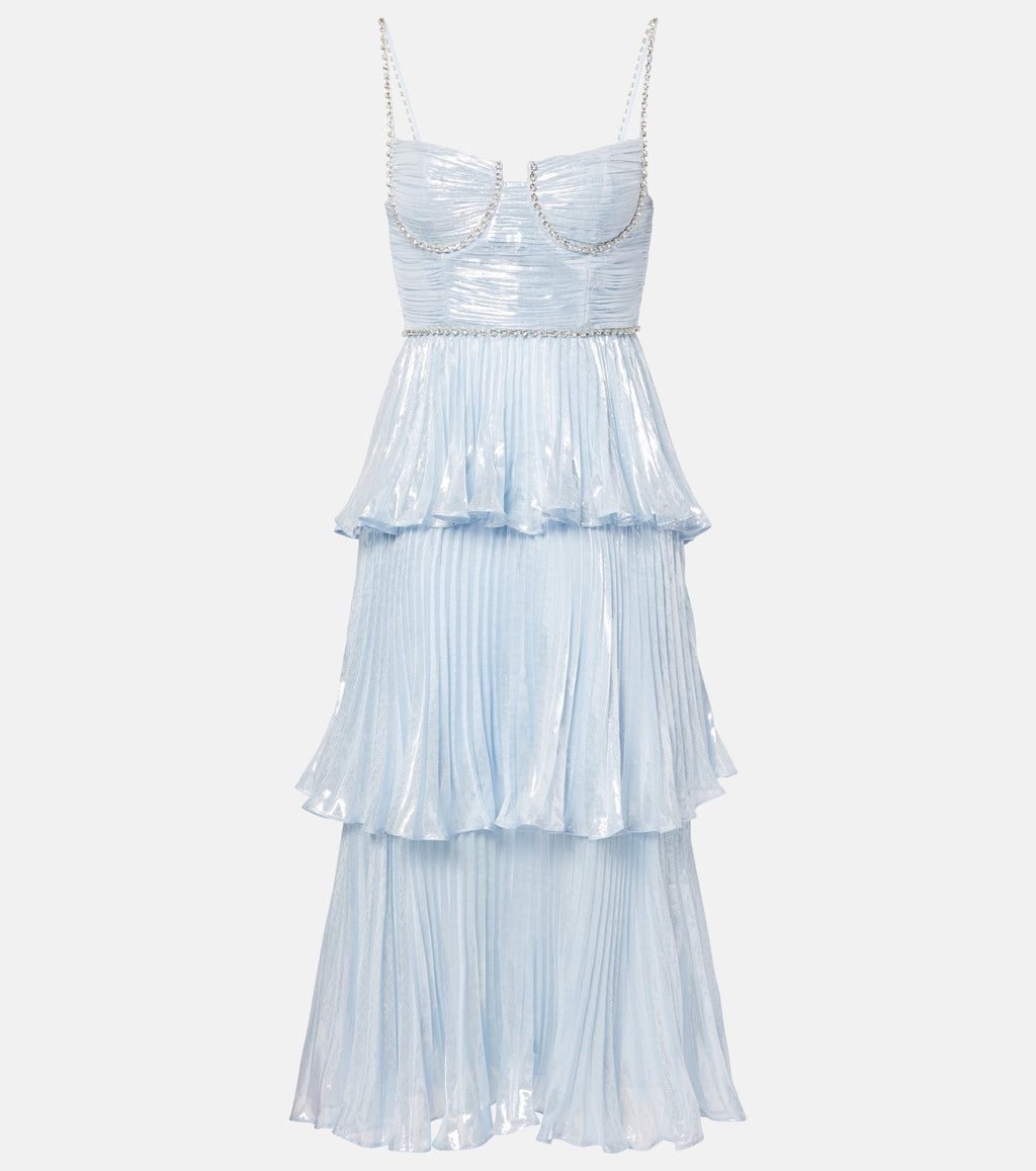 Feather Trimmed Silk-Blend Chiffon Maxi Dress
