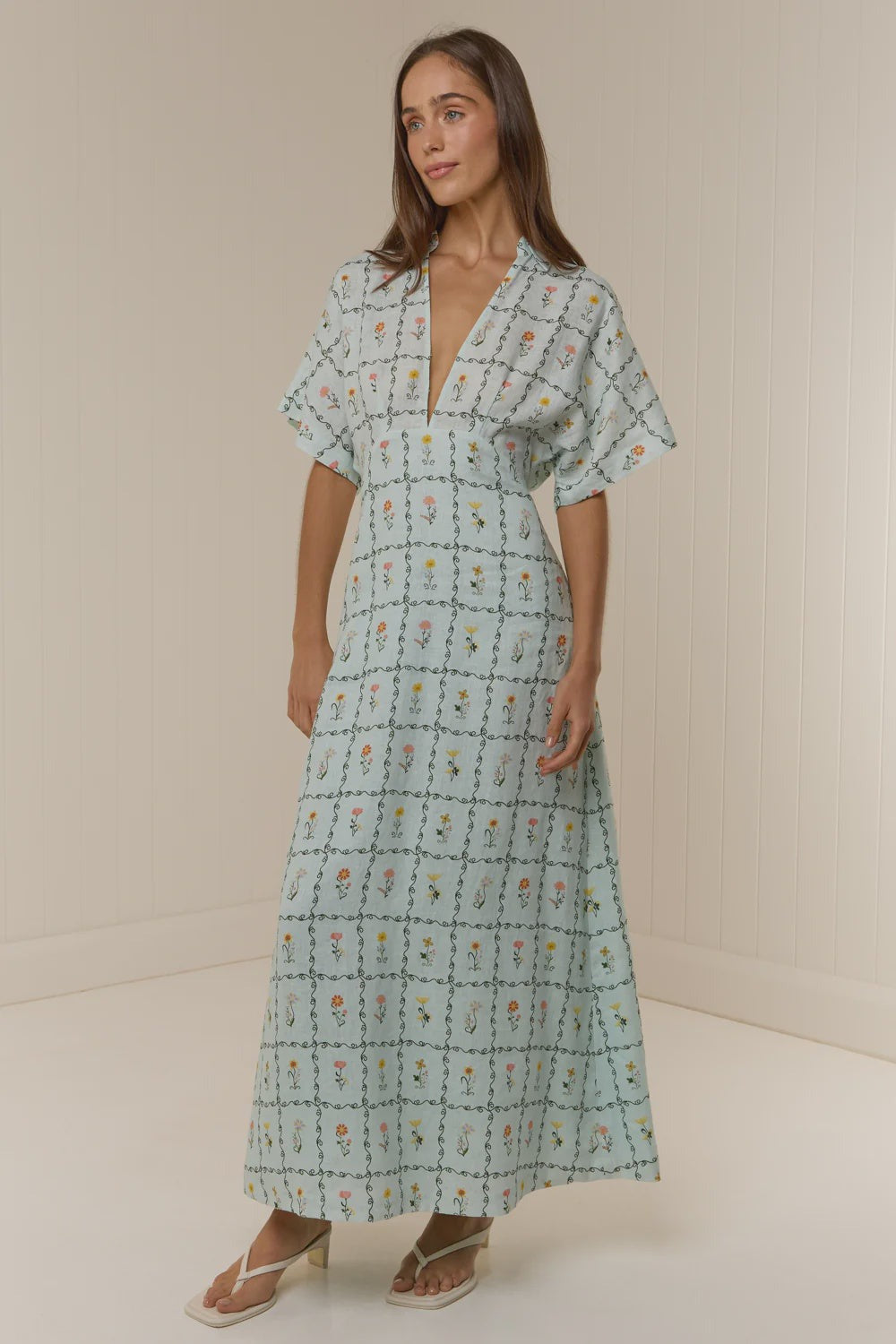 Garden Print Linen Maxi Dress
