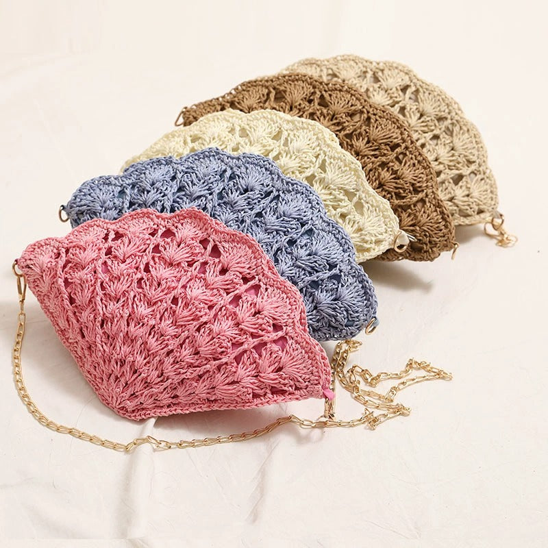Fairy Shell Crossbody Straw Bag