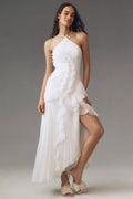Lorelie Halter Pleated Ruffled Gown