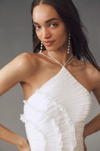 Lorelie Halter Pleated Ruffled Gown