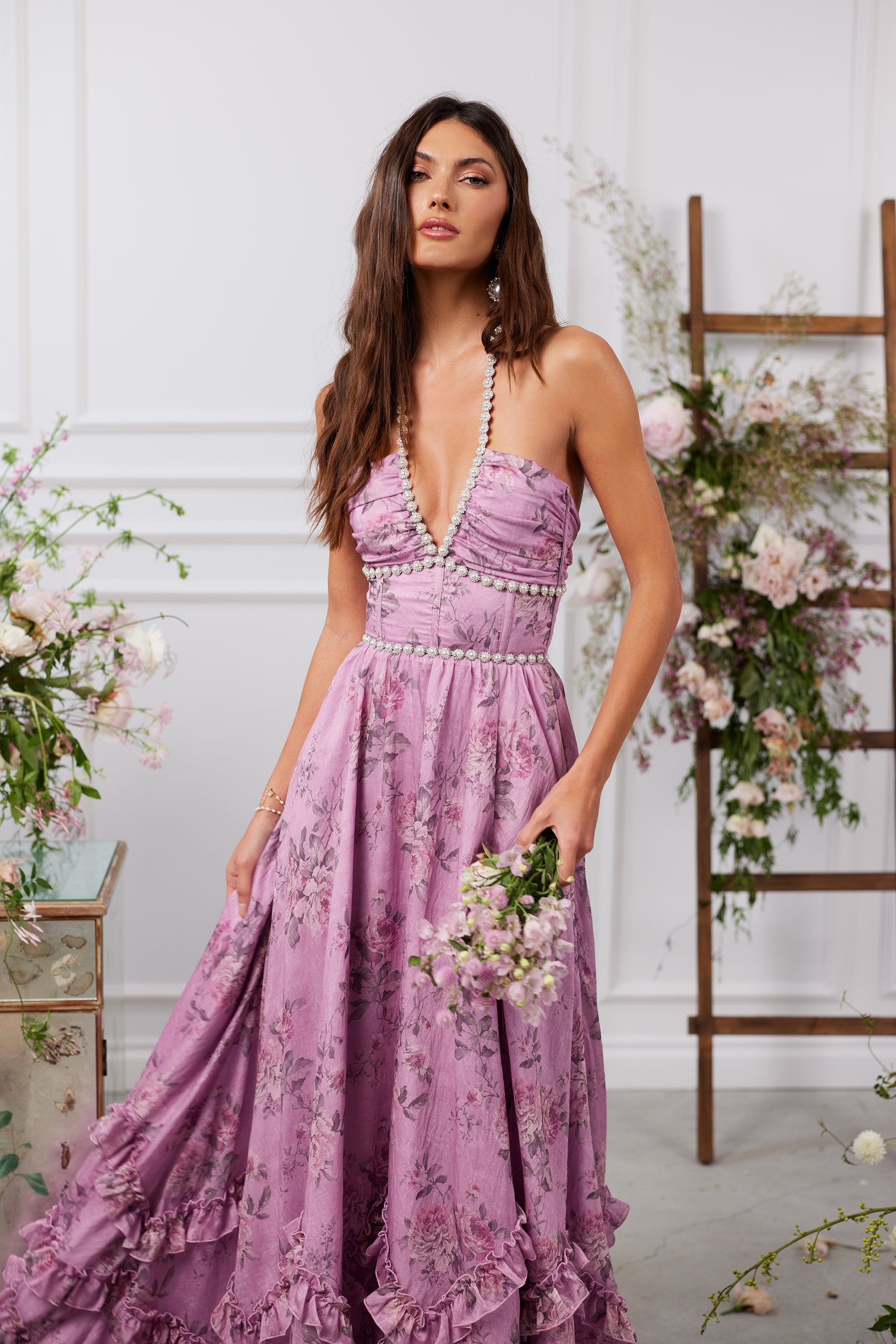 Scarlette Dress in Lilac Tapestry Rose