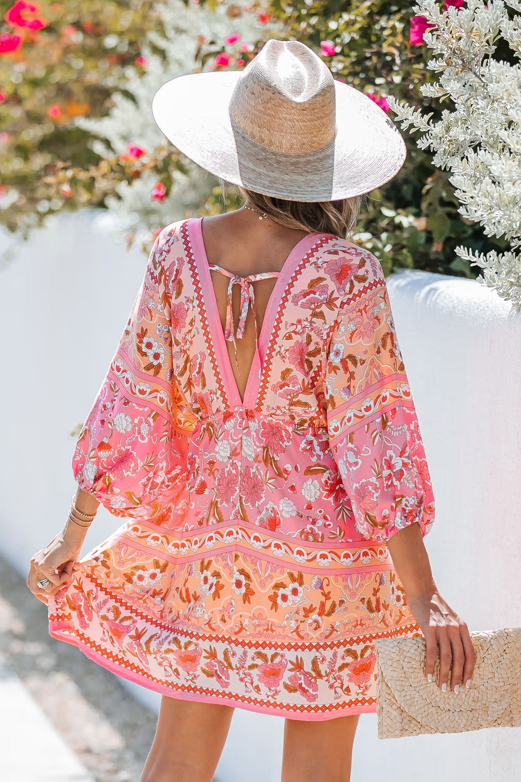 Floral Paisley Print Drawstring Mini Dress