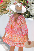 Floral Paisley Print Drawstring Mini Dress