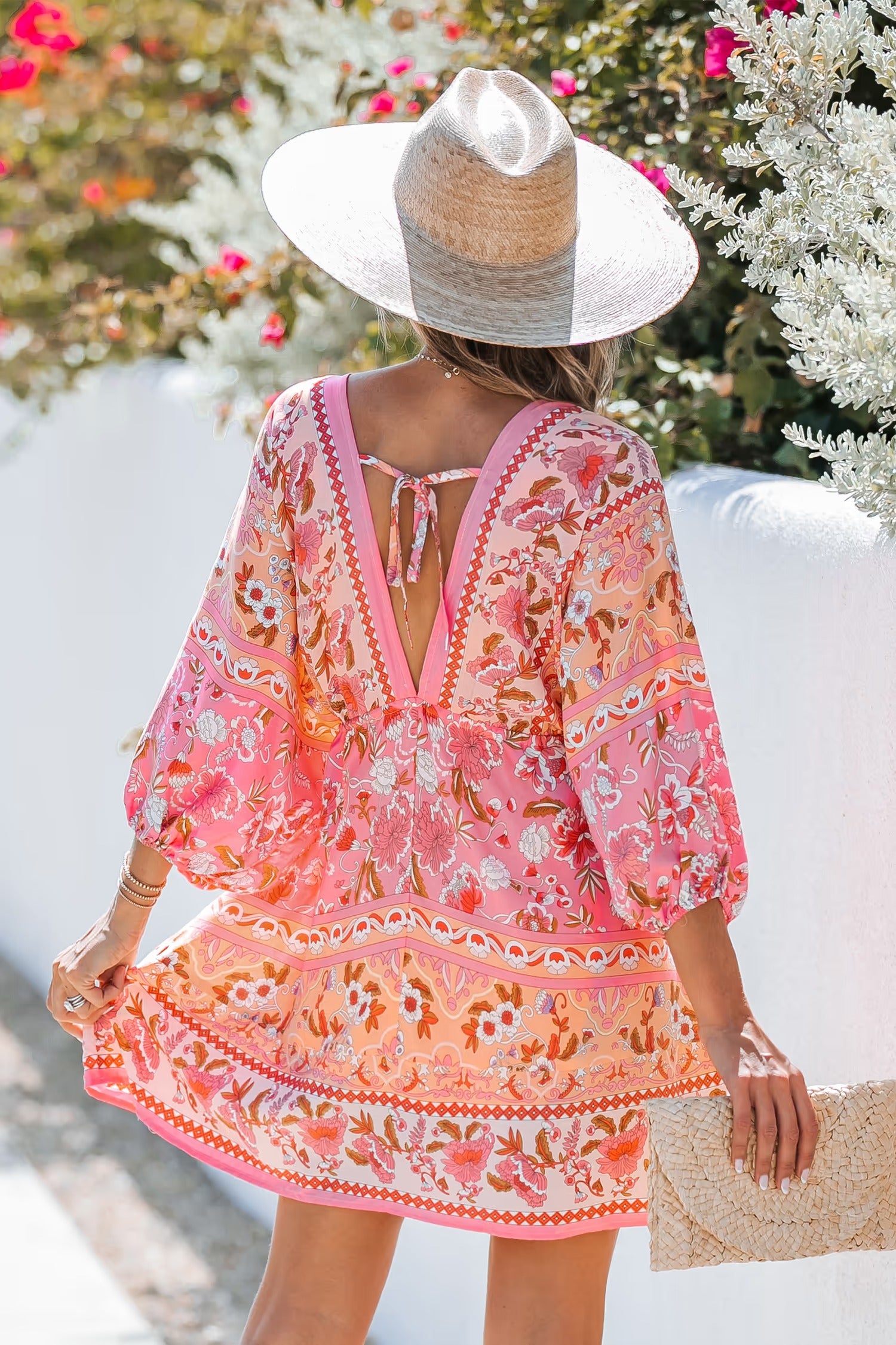 Floral Paisley Print Drawstring Mini Dress