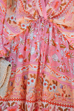 Floral Paisley Print Drawstring Mini Dress