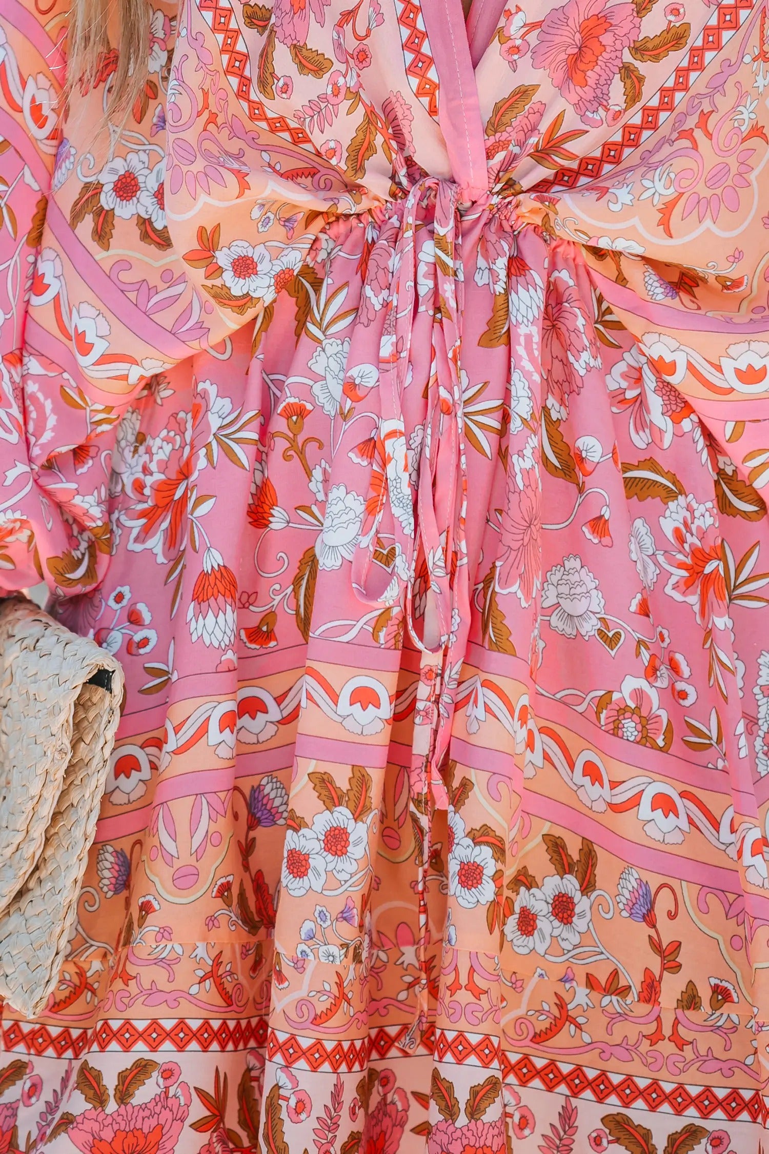 Floral Paisley Print Drawstring Mini Dress