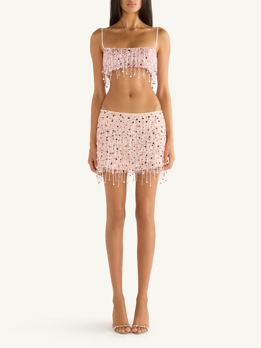 Yasmin Hand Beaded Bralette & Mini Skirt Set - Blush Pink