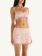 Yasmin Hand Beaded Bralette & Mini Skirt Set - Blush Pink