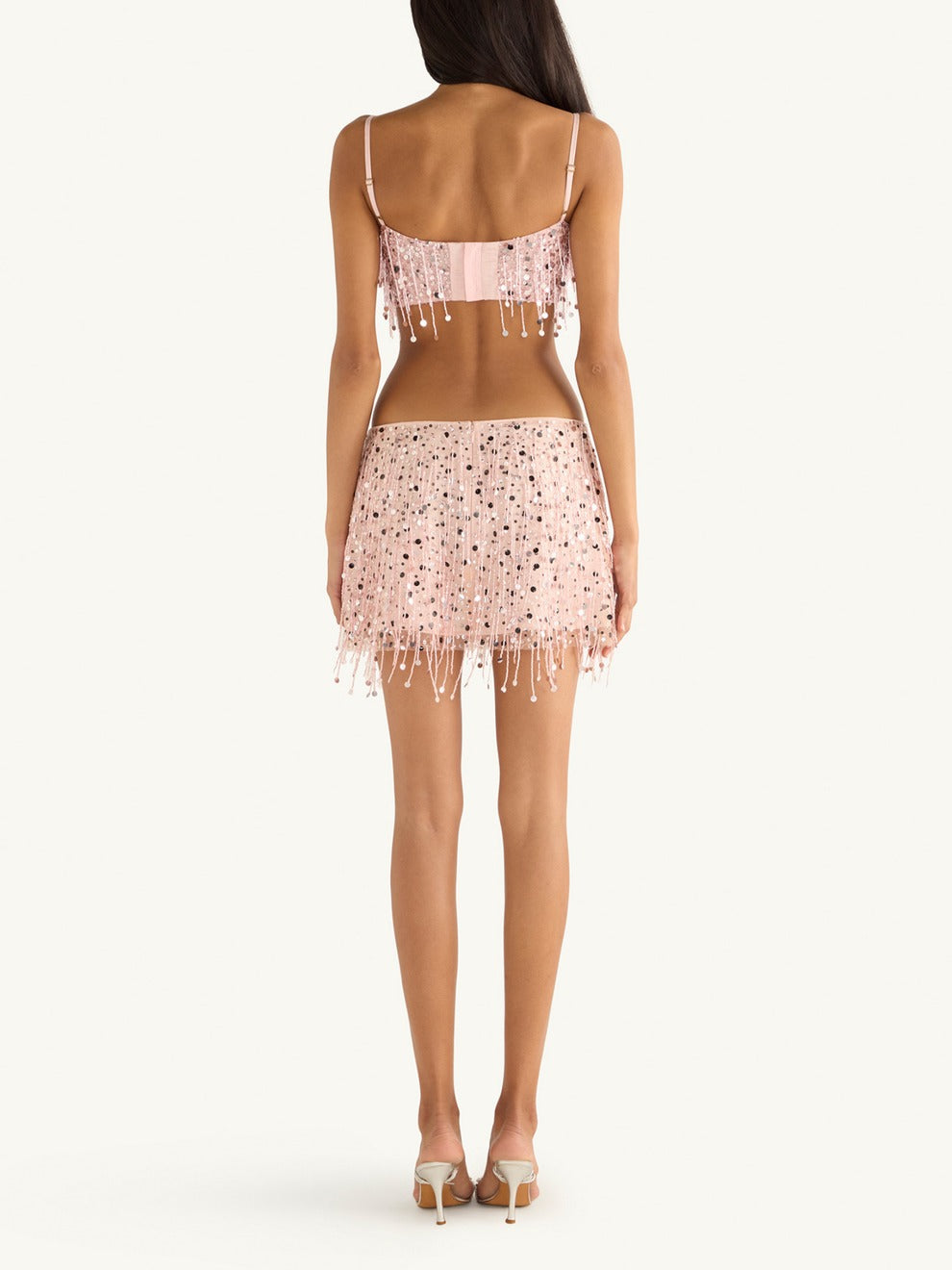 Yasmin Hand Beaded Bralette & Mini Skirt Set - Blush Pink