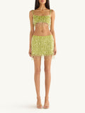 Yasmin Hand Beaded Bralette & Mini Skirt Set - Chartreuse
