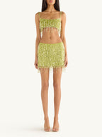 Yasmin Hand Beaded Bralette & Mini Skirt Set - Chartreuse