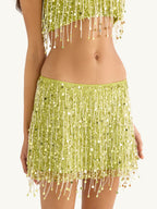 Yasmin Hand Beaded Bralette & Mini Skirt Set - Chartreuse