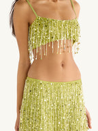 Yasmin Hand Beaded Bralette & Mini Skirt Set - Chartreuse