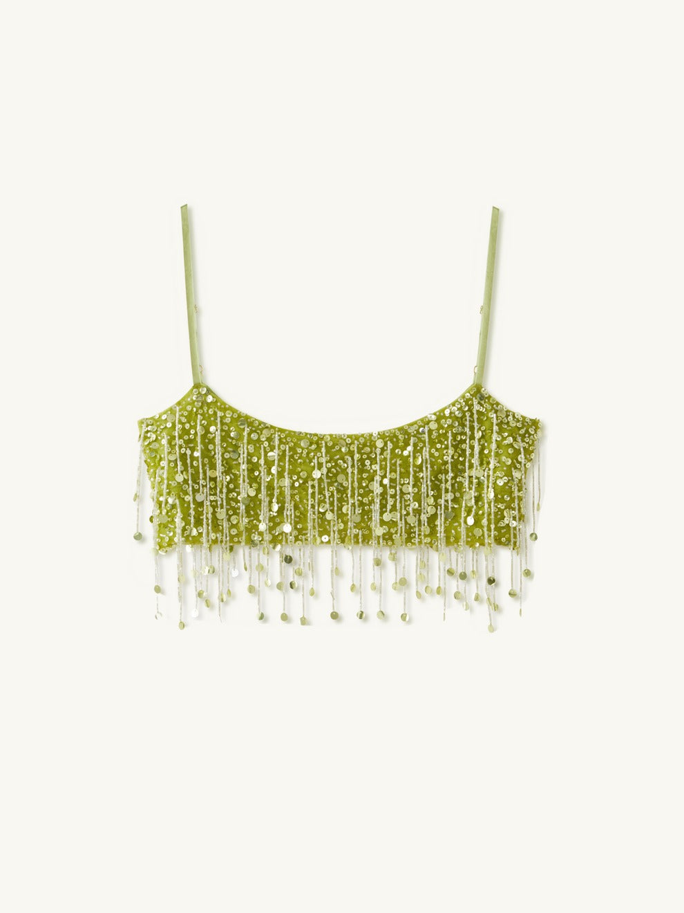 Yasmin Hand Beaded Bralette & Mini Skirt Set - Chartreuse