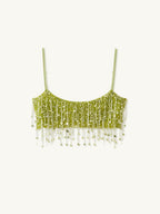Yasmin Hand Beaded Bralette & Mini Skirt Set - Chartreuse