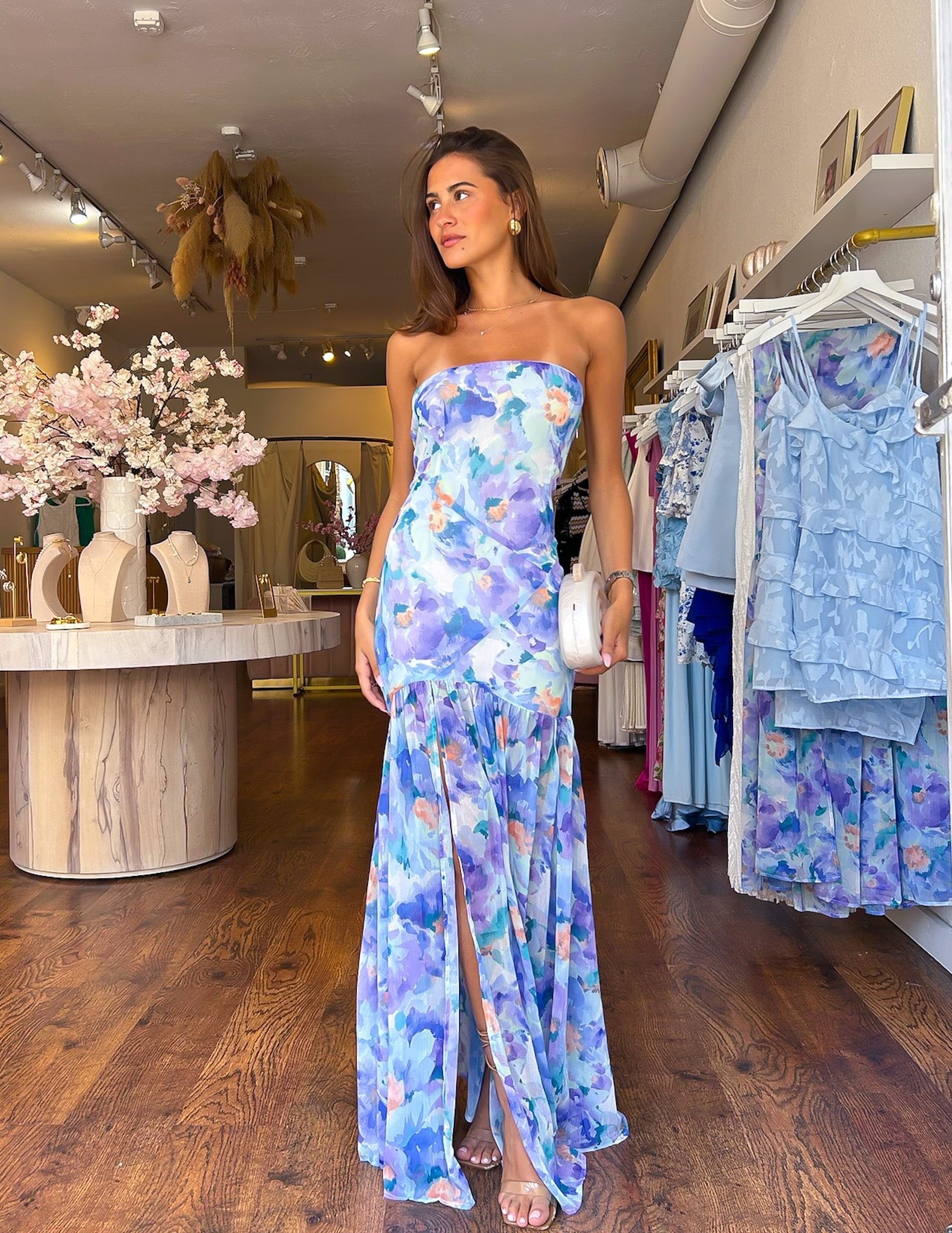 Filomena Floral Dress- Blue Pastel
