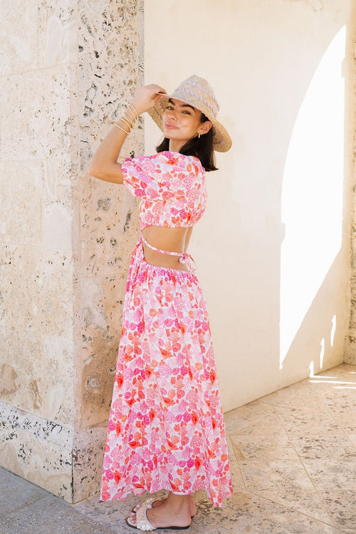 Amalfi Coast Cut-Out Maxi Dress – Pink Shell Print