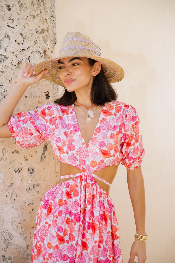 Amalfi Coast Cut-Out Maxi Dress – Pink Shell Print
