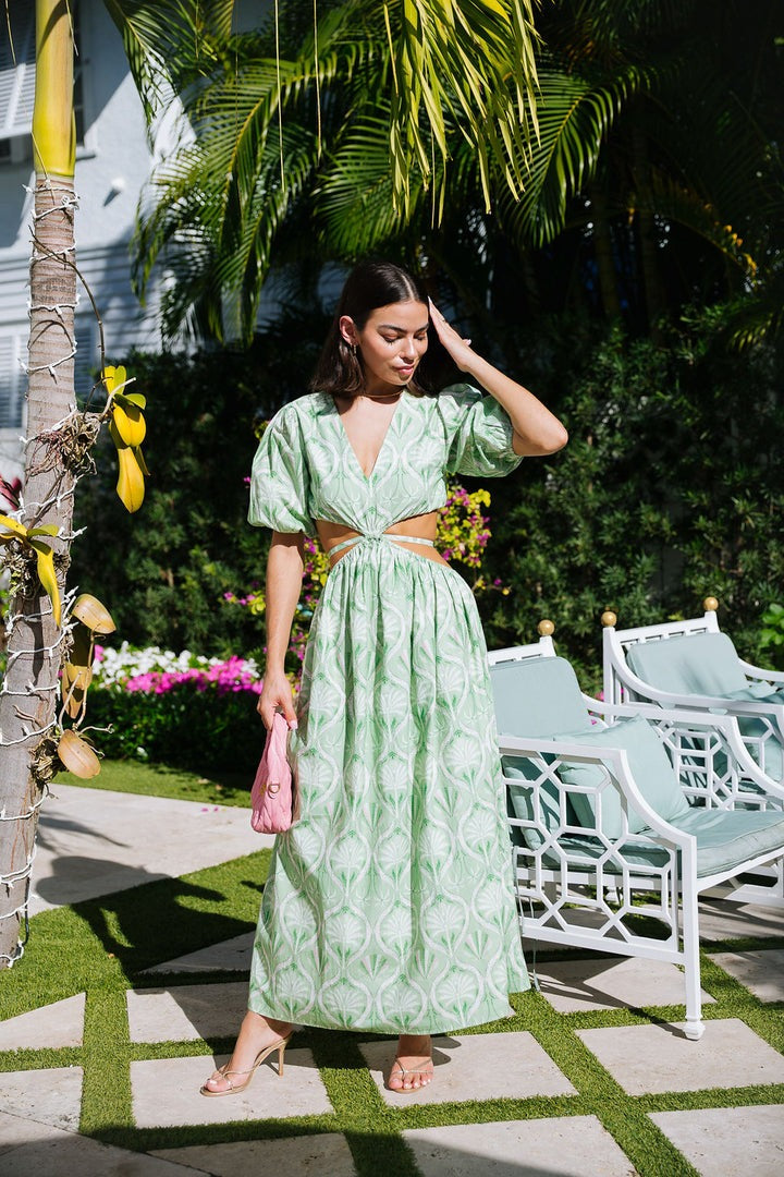 Provence Palm Cut-Out Maxi – Sage & Cream