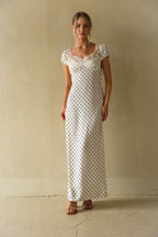 Belladonna Lace-Trim Polka Dot Maxi Dress