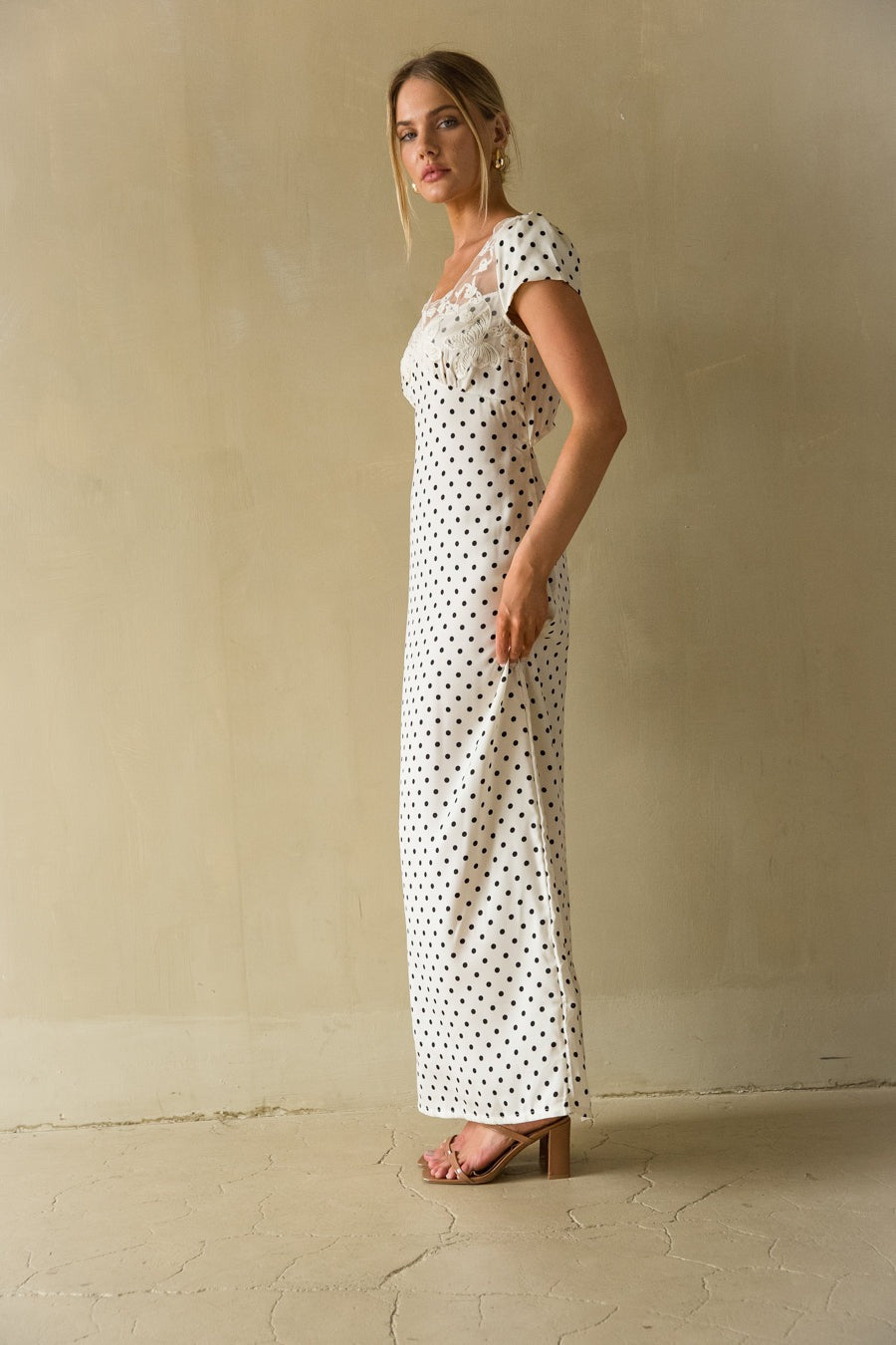 Belladonna Lace-Trim Polka Dot Maxi Dress