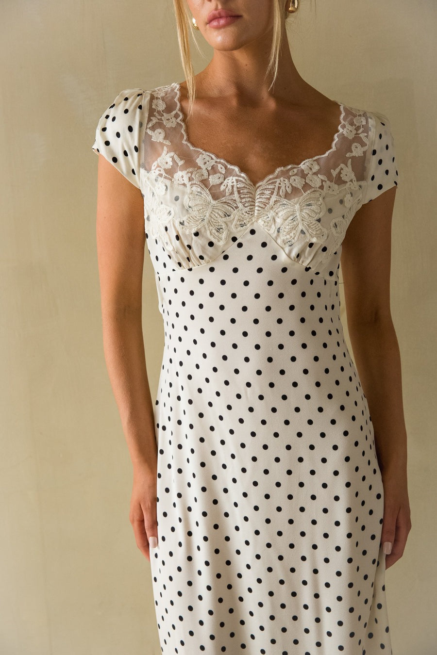 Belladonna Lace-Trim Polka Dot Maxi Dress