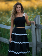 Midnight Elegance Two-Piece Contrast Ruffle Set