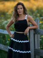 Midnight Elegance Two-Piece Contrast Ruffle Set