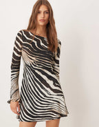 Long Sleeve Mini Dress in Zebra Print