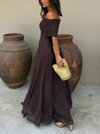 Seraphina Ruched Mesh Maxi Dress – Espresso