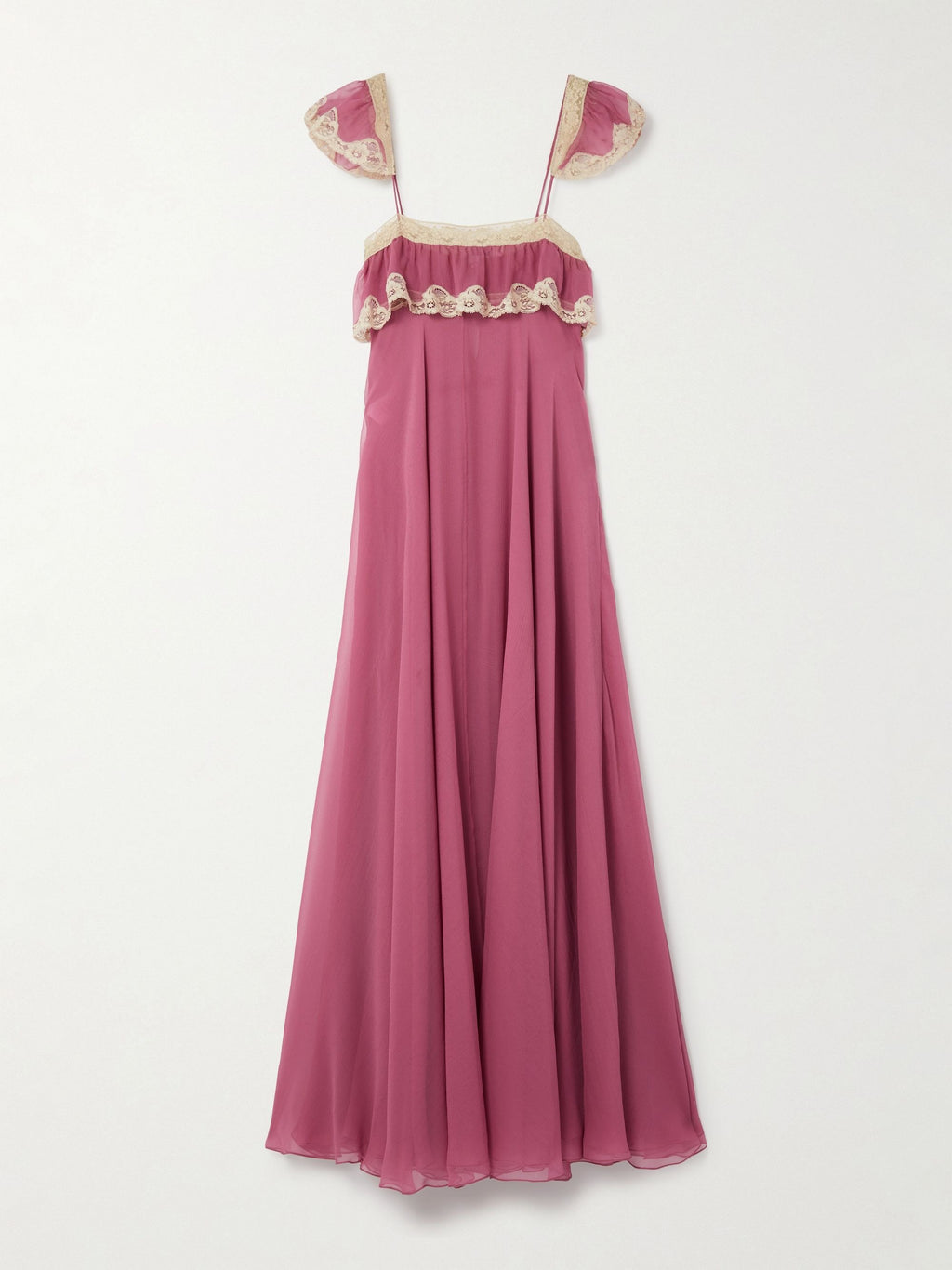 Lace-trimmed organic silk-crepon maxi dress