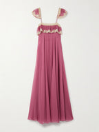Lace-trimmed organic silk-crepon maxi dress