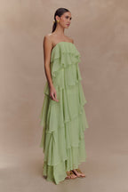 Sage Green Strapless Tiered Ruffle Maxi Dress