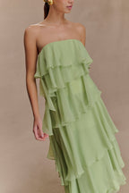 Sage Green Strapless Tiered Ruffle Maxi Dress