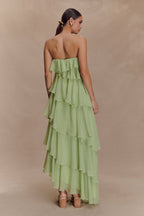 Sage Green Strapless Tiered Ruffle Maxi Dress