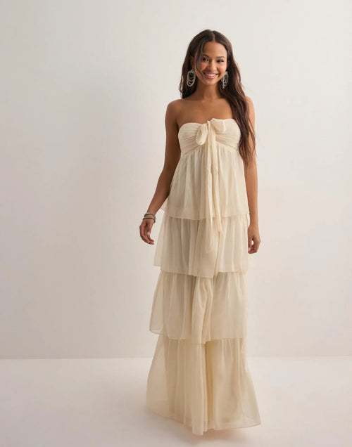 Aria Tiered Chiffon Maxi Dress – Antique Cream