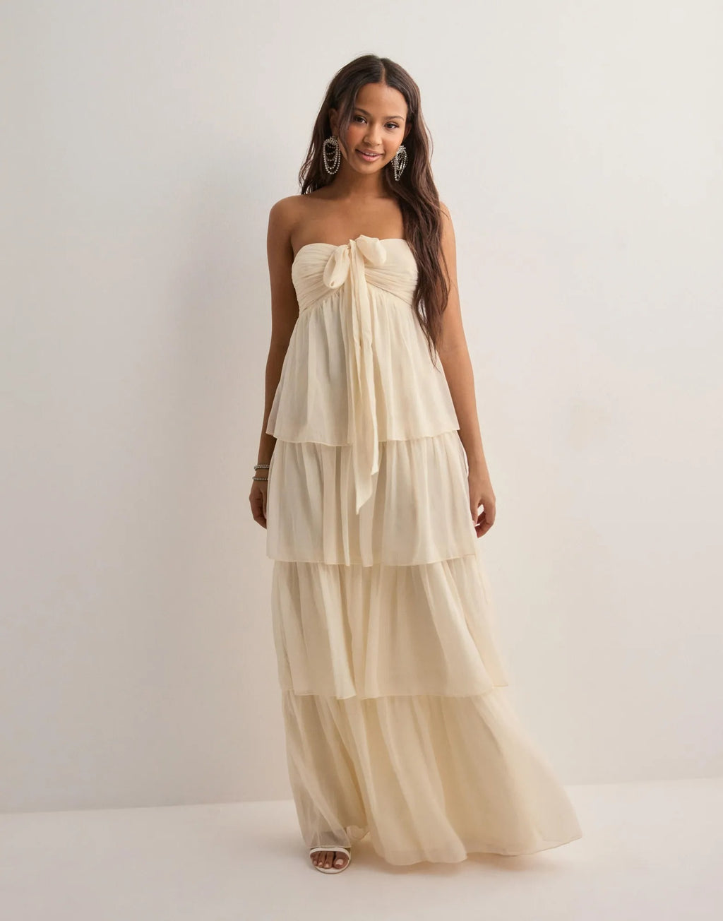 Aria Tiered Chiffon Maxi Dress – Antique Cream