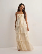 Aria Tiered Chiffon Maxi Dress – Antique Cream