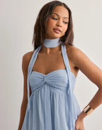 Aria Halter Chiffon Maxi Dress – Sky Blue