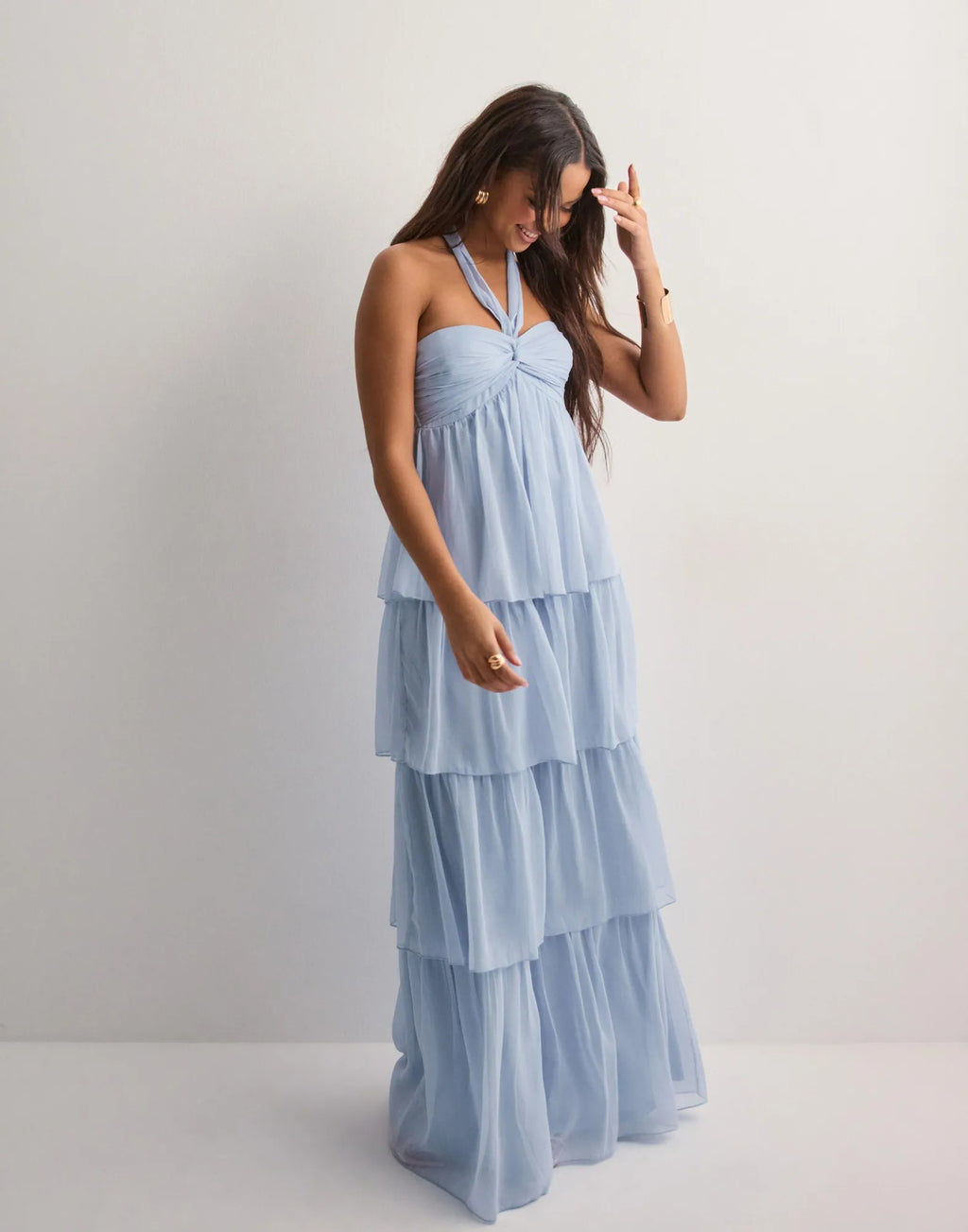 Aria Halter Chiffon Maxi Dress – Sky Blue