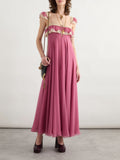 Lace-trimmed organic silk-crepon maxi dress