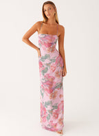 Pink Floral Chiffon Maxi Dress