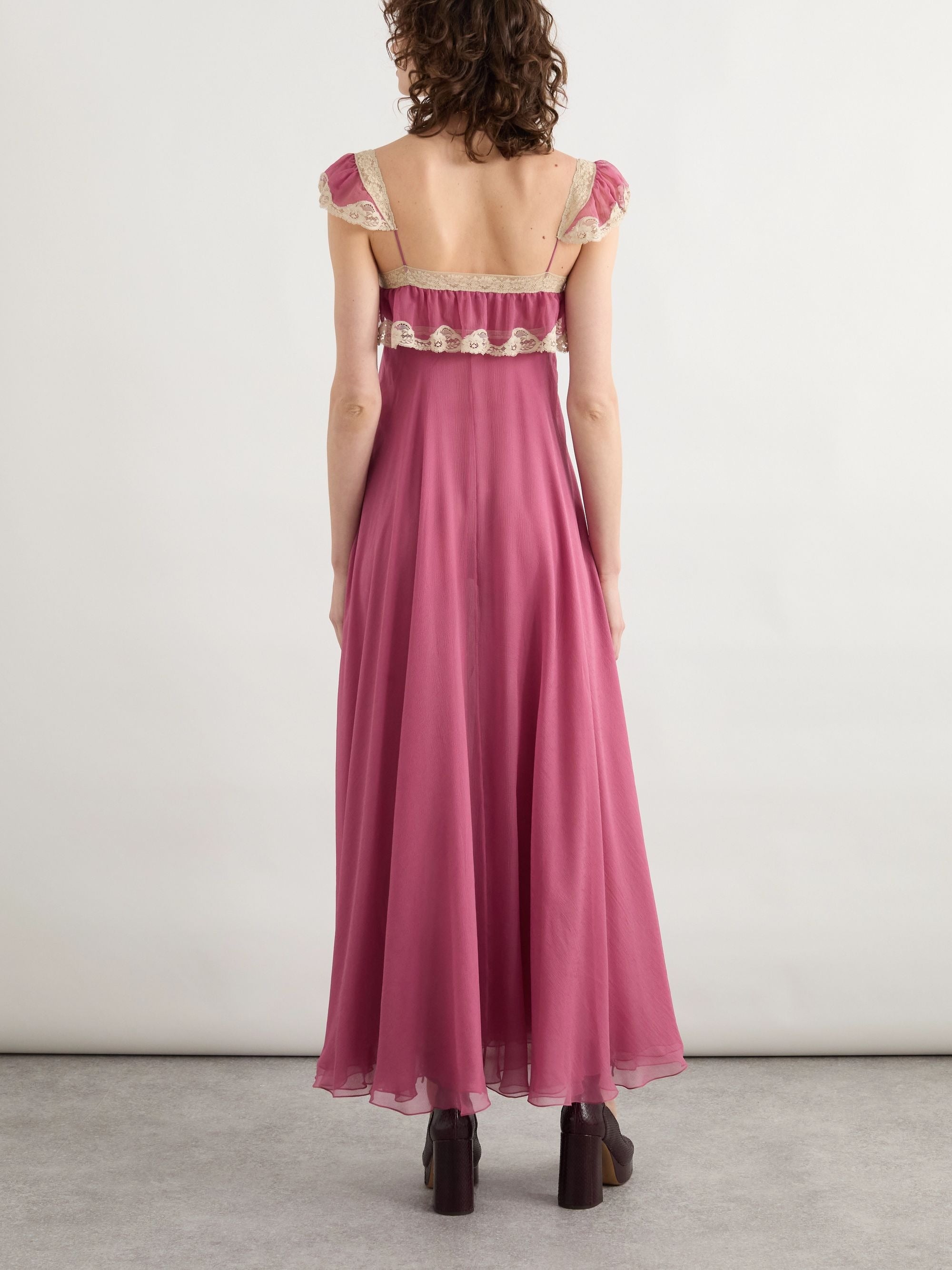Lace-trimmed organic silk-crepon maxi dress