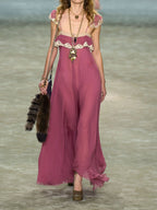 Lace-trimmed organic silk-crepon maxi dress