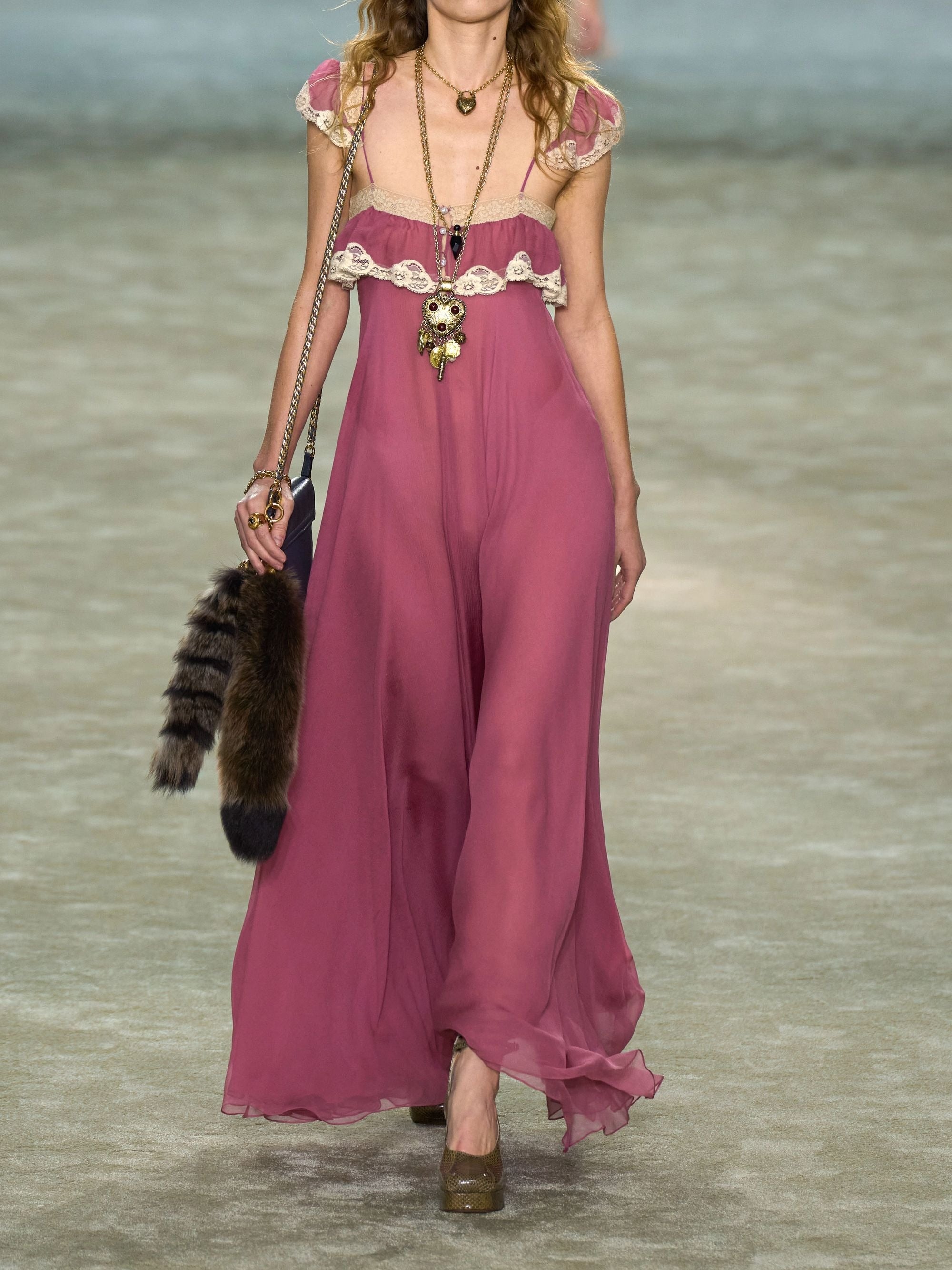 Lace-trimmed organic silk-crepon maxi dress