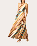 Striped Tie-Back Halterneck Maxi Dress